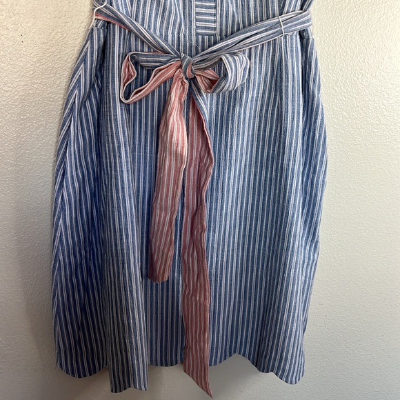 NWT Harper Rose Belted Striped Shirt Dress Blue Scalloped Hem Button Front sz 14 - Picture 6 of 8